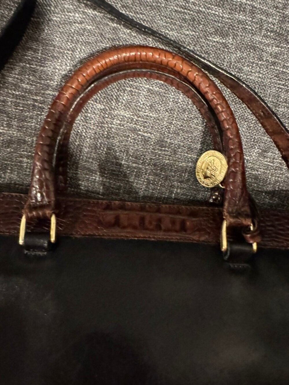Brahmin Crandall Leather Satchel Black Brown Croc Embossed Doctor Bag Vintage - Picture 16 of 16